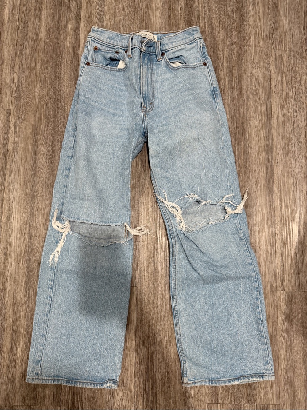 Abercrombie & Fitch Light Blue Ripped Straight-Leg Jeans